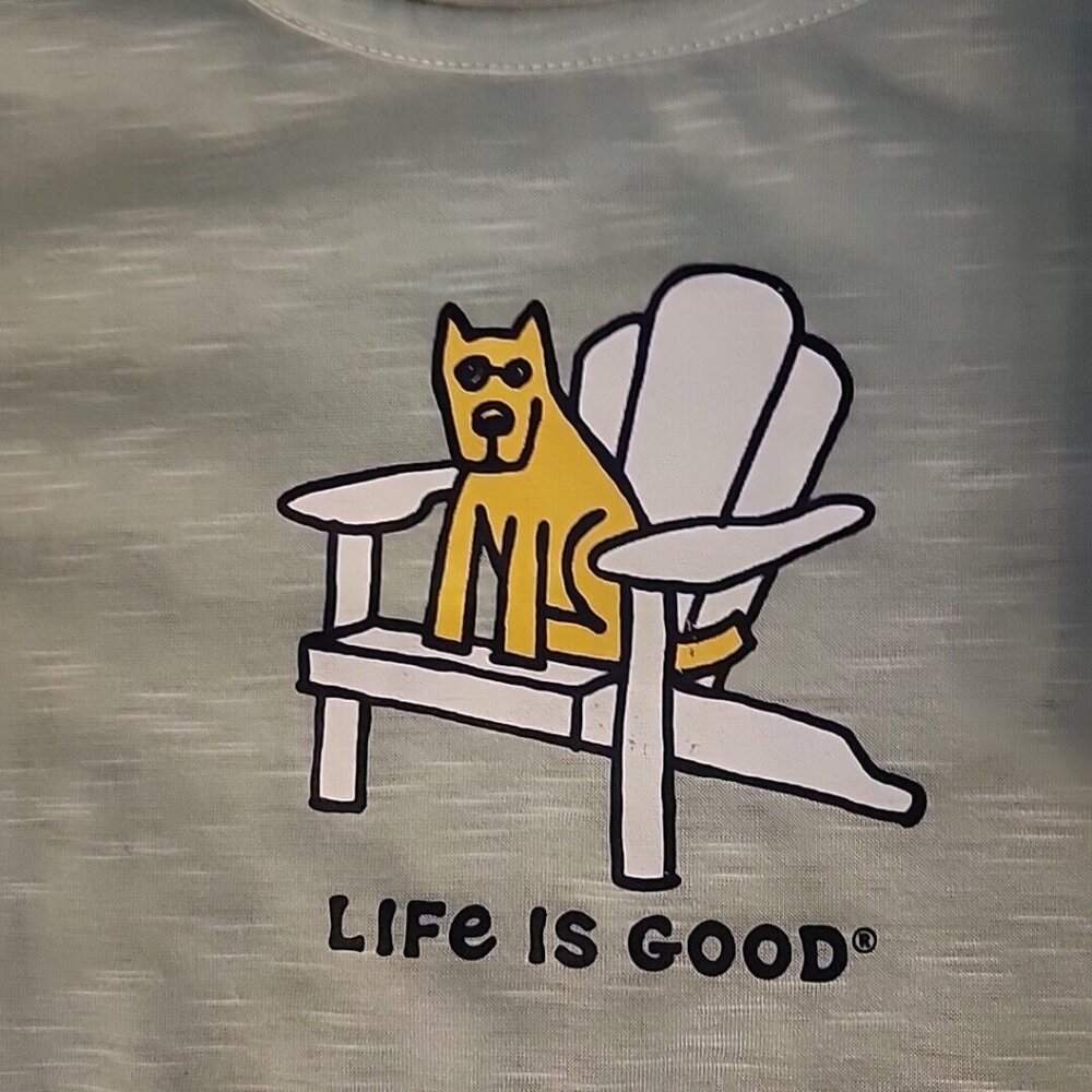 Medium Life is Good Green Sleep Shirt Dog on Adirondack Chair NEW Soft - Picture 2 of 10